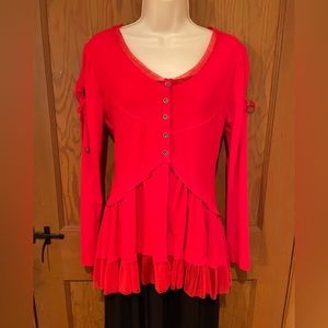 Sunlight Red Organza-Trimmed Jacket Cardigan (S)